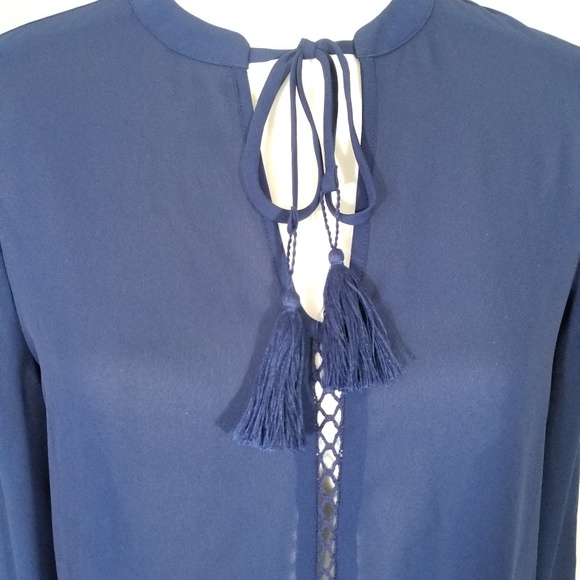 Ana a New Approach tassel cord blue blouse top. M - Picture 5 of 8